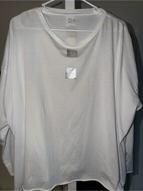 Planet by Lauren Pima Cotton Relaxed Scoop Neck Long Sleeve Top - White